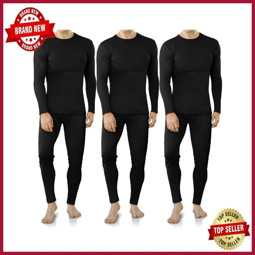 Fleece Lined Thermal Underwear Set 3 Pack Mens Base Layer Cold Weather